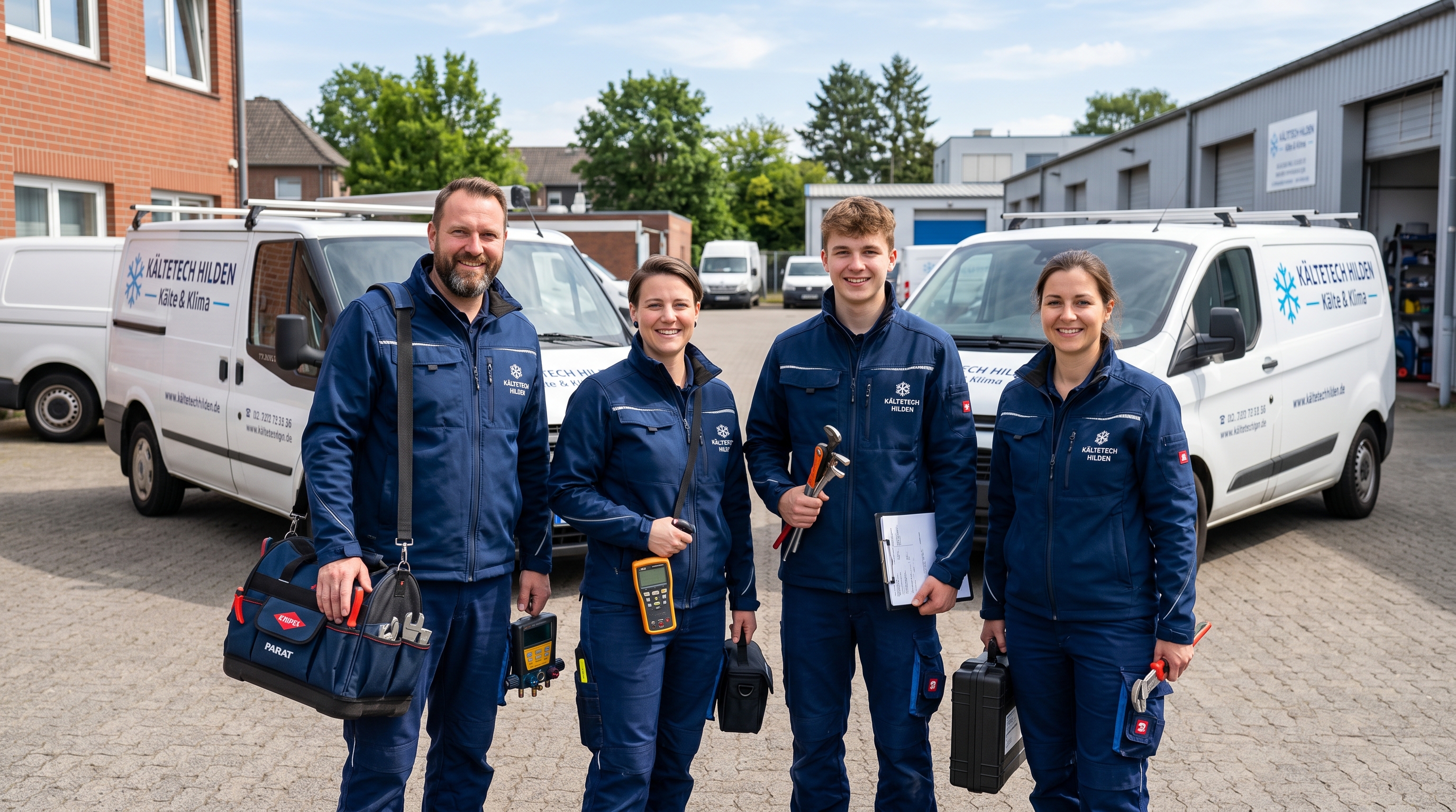 Zwei neue Montageteams von RheinCool vor den Servicefahrzeugen